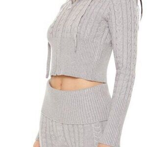 Forever 21 Cropped Cable Knit Zip-Up Sweater Charcoal Size S NWT